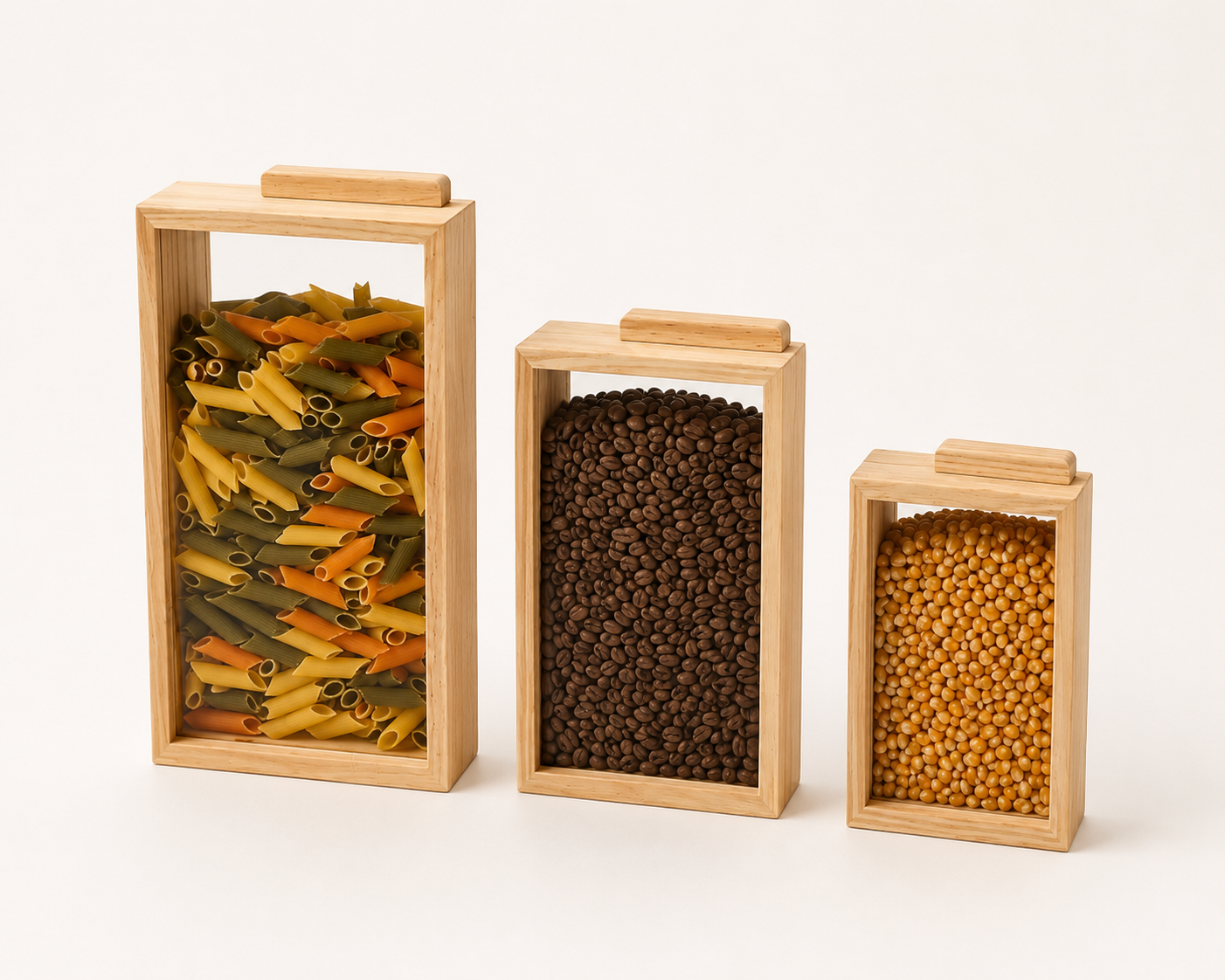 Kit com 3 Caixas Organizadoras de Grãos em Madeira | Porta Mantimentos Cozinha – OKA®