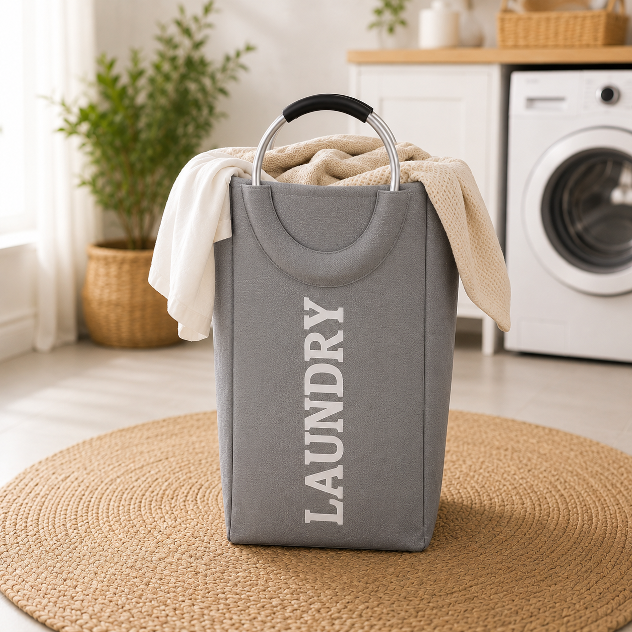 Cesto de Roupas Sujas Dobrável 45L com Alças de Alumínio | Organizador de Lavanderia e Quarto – OKA®
