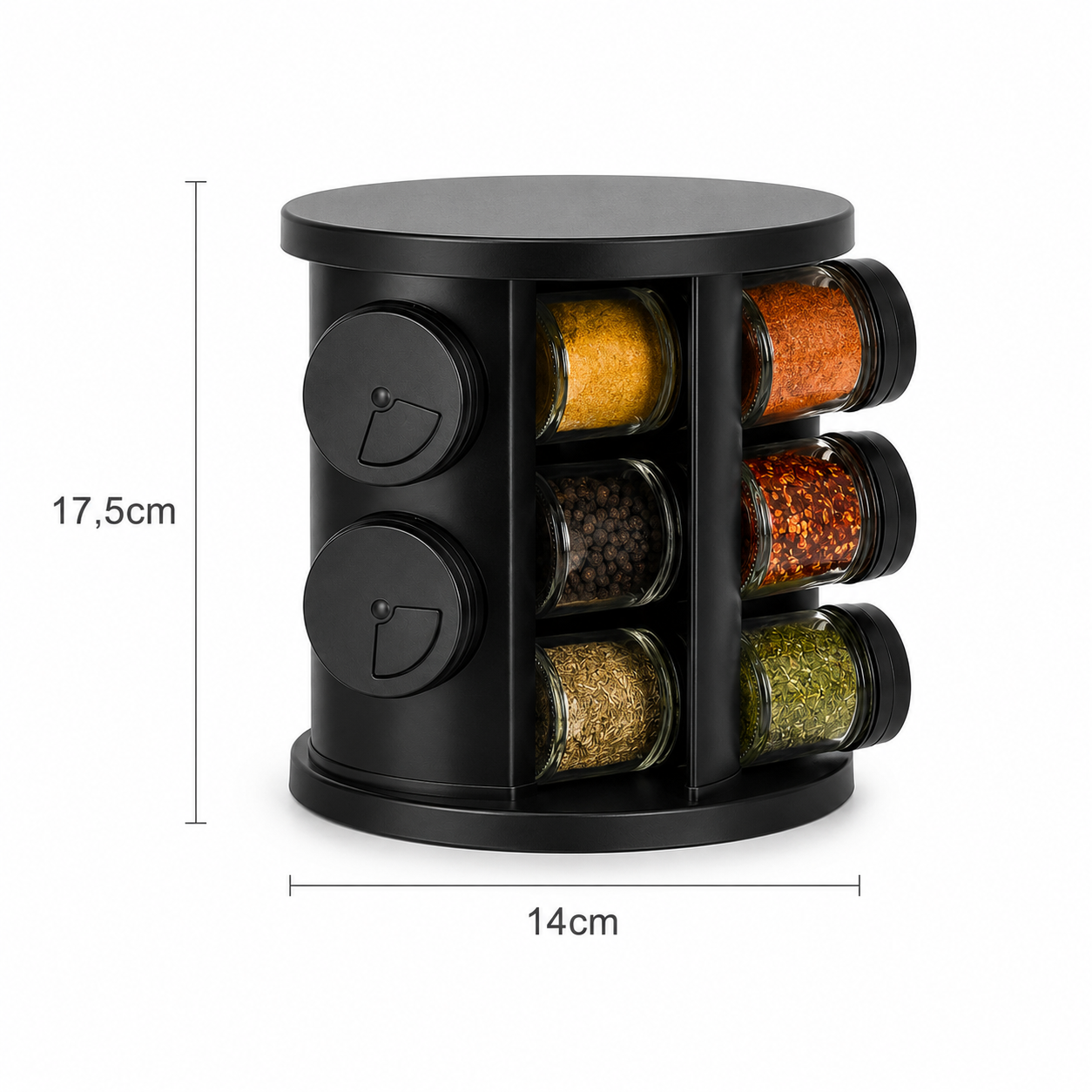 Porta Temperos Giratório 360º com Potes de Vidro e Tampa Dosadora | Organizador de Condimentos Premium – OKA®