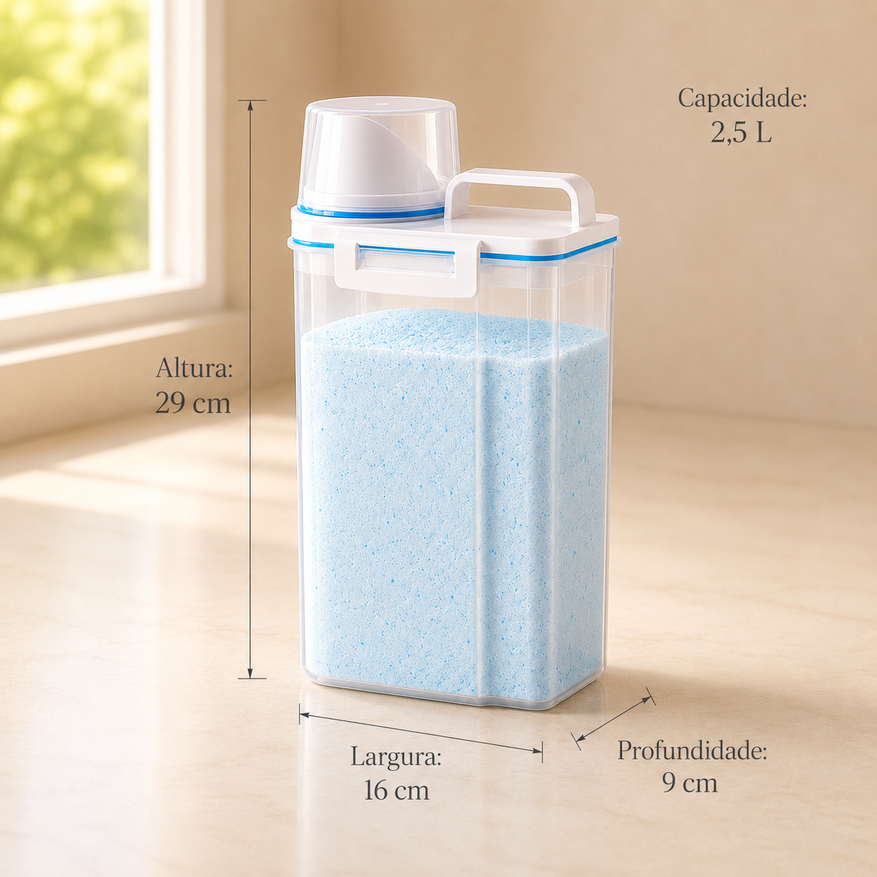 Dispenser Organizador de Lavanderia 2,5L | Pote com Copo Medidor e Vedação Hermética – OKA®