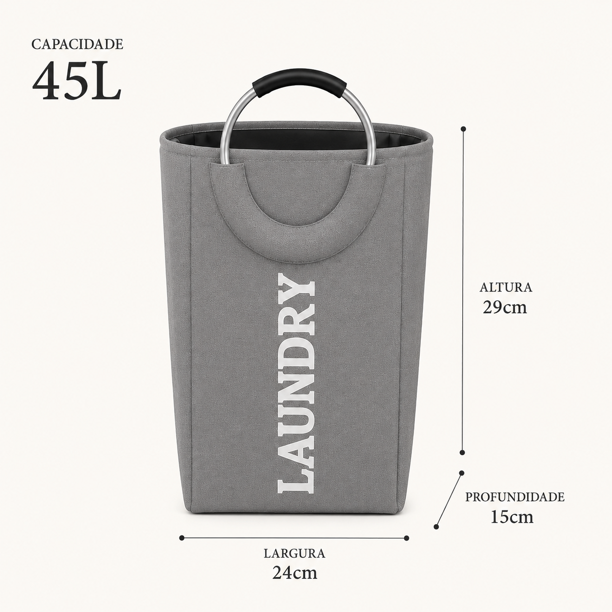 Cesto de Roupas Sujas Dobrável 45L com Alças de Alumínio | Organizador de Lavanderia e Quarto – OKA®
