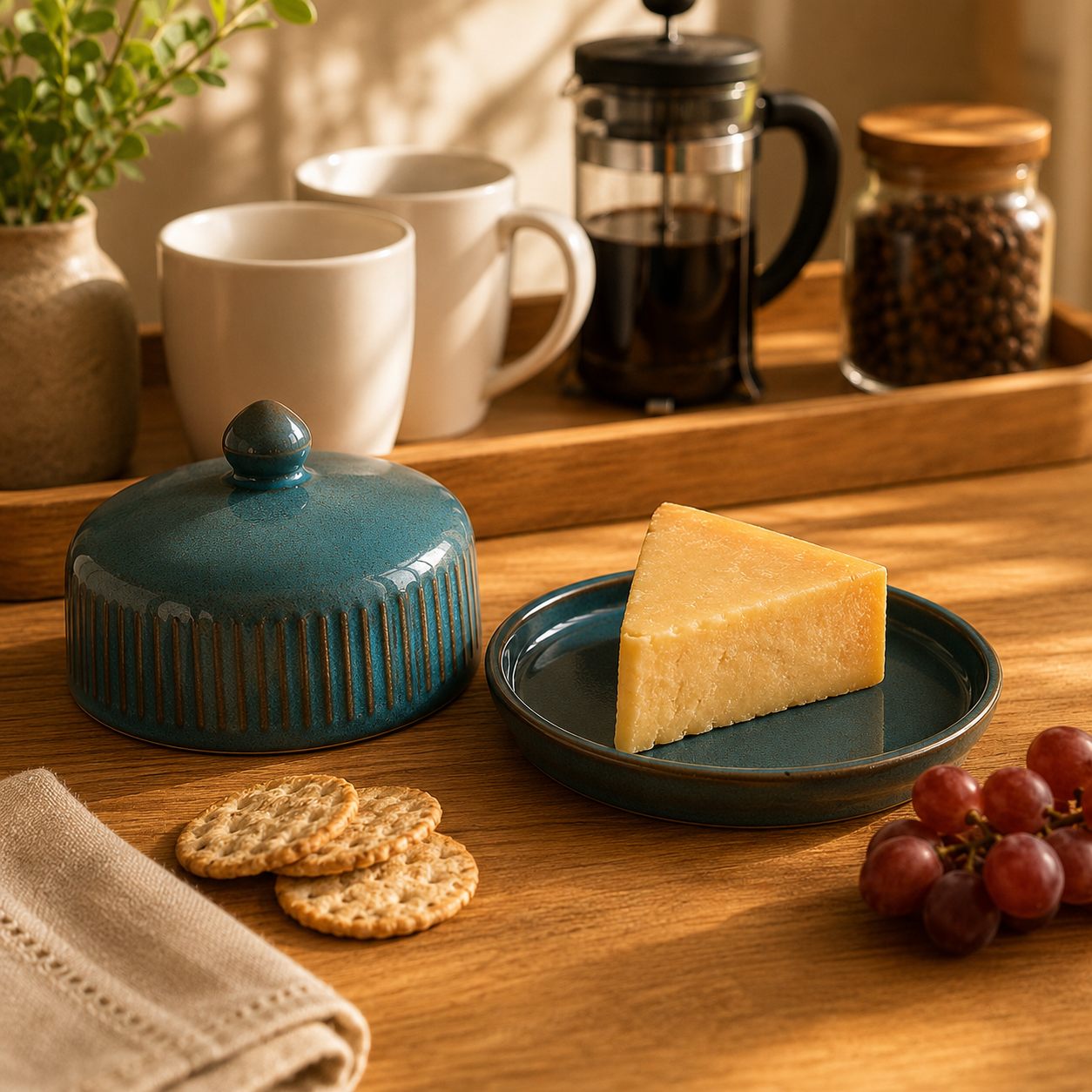 Kit Queijeira e Manteigueira Cerâmica Canelada | Porta-Queijo e Porta-Manteiga para Mesa e Cozinha – OKA®