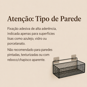 Cesto Organizador de Parede em Ferro Preto | Prateleira Suspensa Multiuso para Cozinha e Banheiro – OKA®