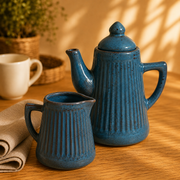 Kit Bule e Leiteira Artesanal em Cerâmica Canelada | Mesa Posta e Decoração – OKA®