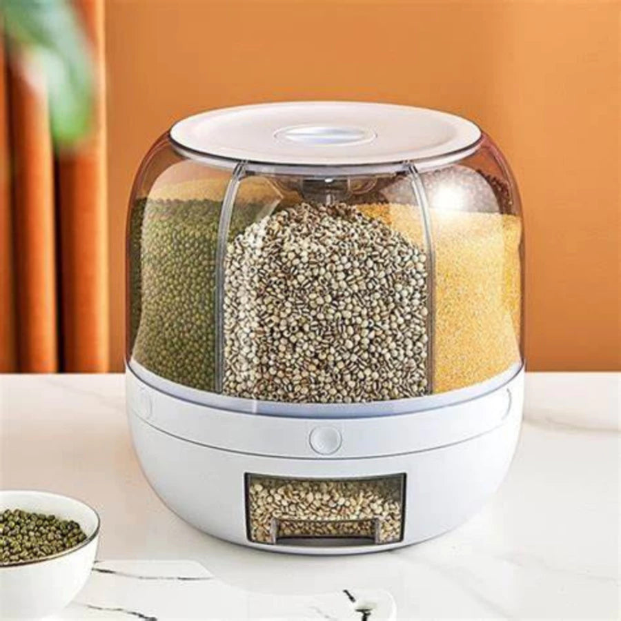 Dispenser de Cereais Giratório 6 Divisórias | Porta Grãos Organizador de Cozinha – OKA®