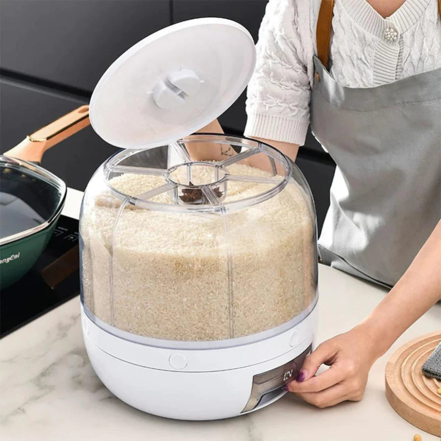 Dispenser de Cereais Giratório 6 Divisórias | Porta Grãos Organizador de Cozinha – OKA®