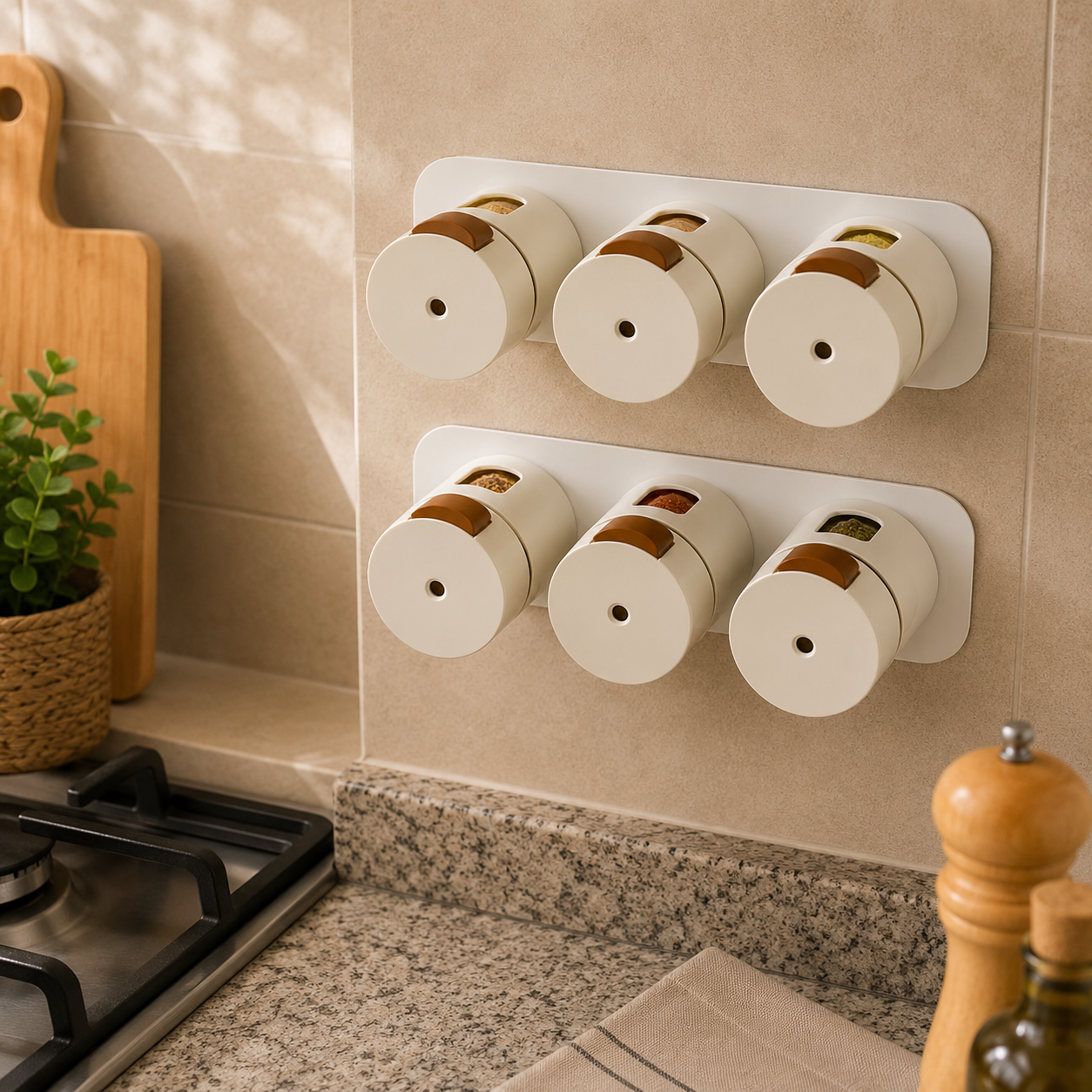 Kit 6 Potes de Tempero Magnéticos com Dosador e Visor Transparente | Porta Temperos para Parede e Geladeira – OKA®