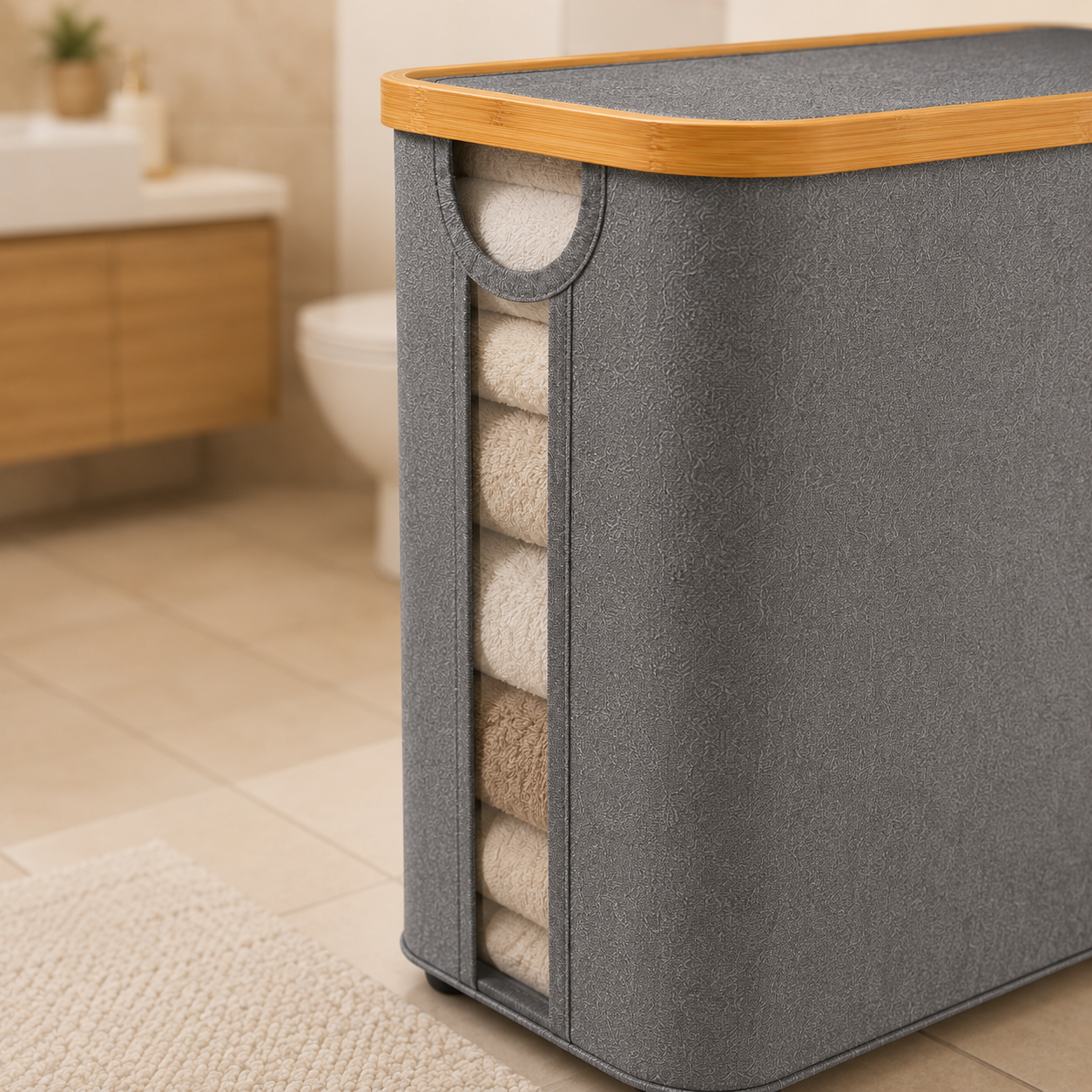 Cesto Organizador Multiuso Dobrável com Tampa e Visor Lateral | Organizador para Banheiro, Quarto e Armário – OKA®