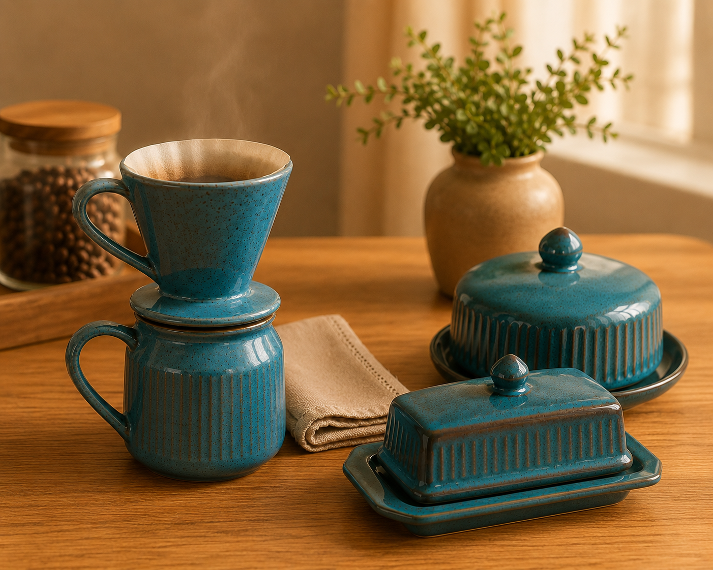 Kit Coador e Jarro em Cerâmica Artesanal | Pour Over para Café Coado em Casa – OKA®
