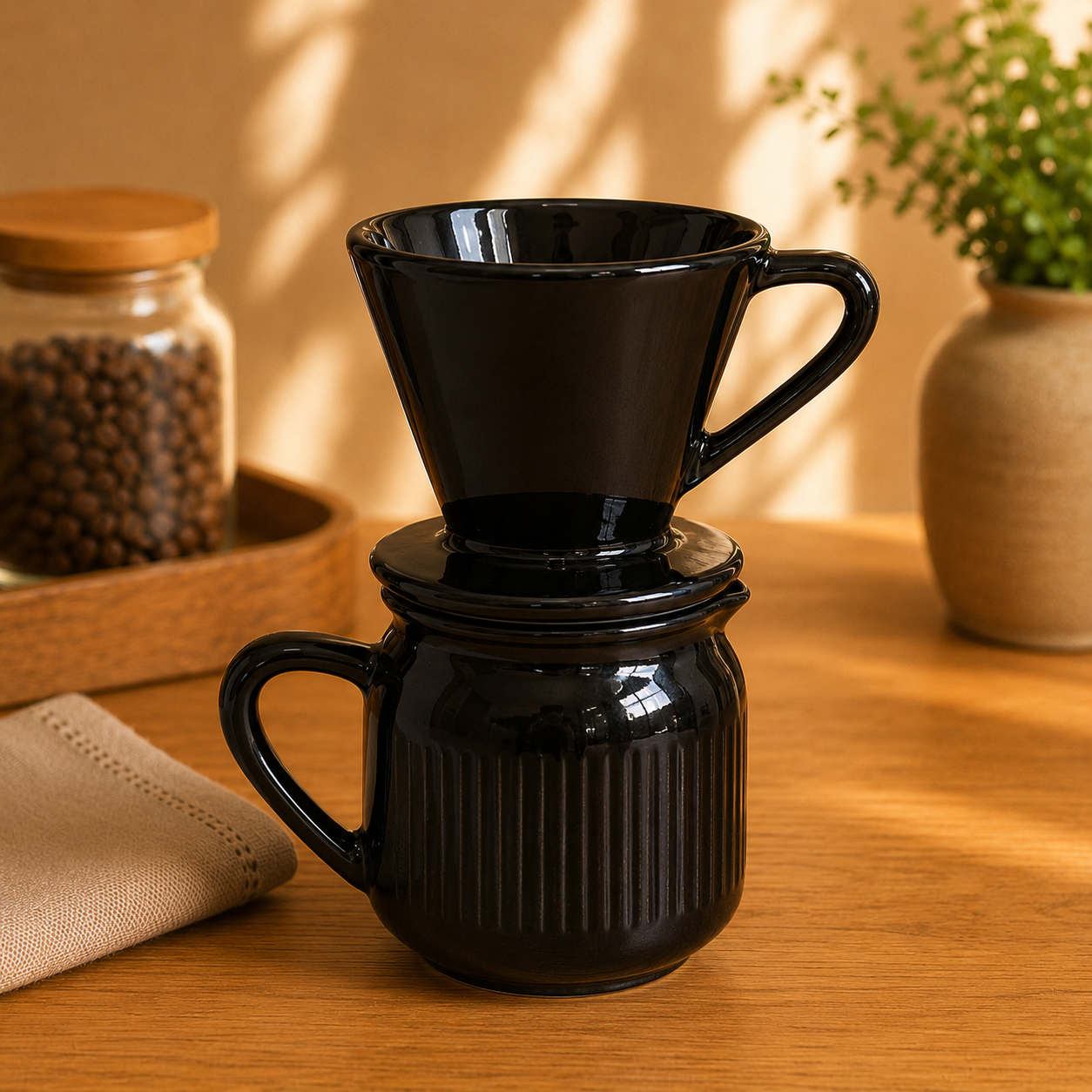 Kit Coador e Jarro em Cerâmica Artesanal | Pour Over para Café Coado em Casa – OKA®