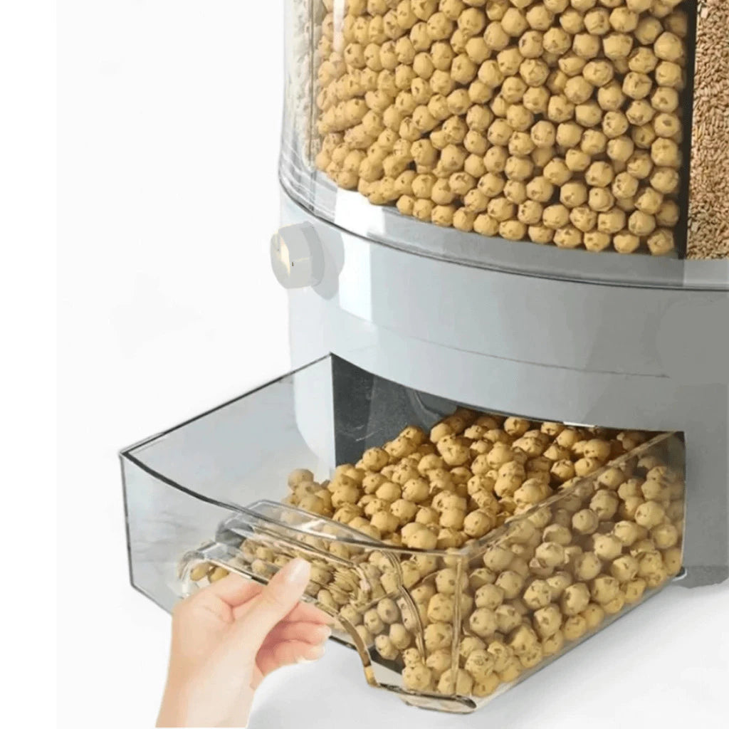 Dispenser de Cereais Giratório 6 Divisórias | Porta Grãos Organizador de Cozinha – OKA®